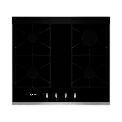 Neff T66S66N0 Series 4 60cm Wide Gas Hob on Black Glass with Stainless Steel Trim Neff T66S66N0 Series 4 60cm Wide Gas Hob on Black Glass with Stainless Steel Trim